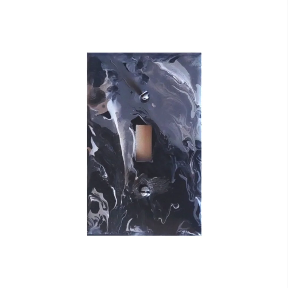 Hand Crafted Gray Black and White Abstract Design Single Light Switch Plate - Picture 2 of 2